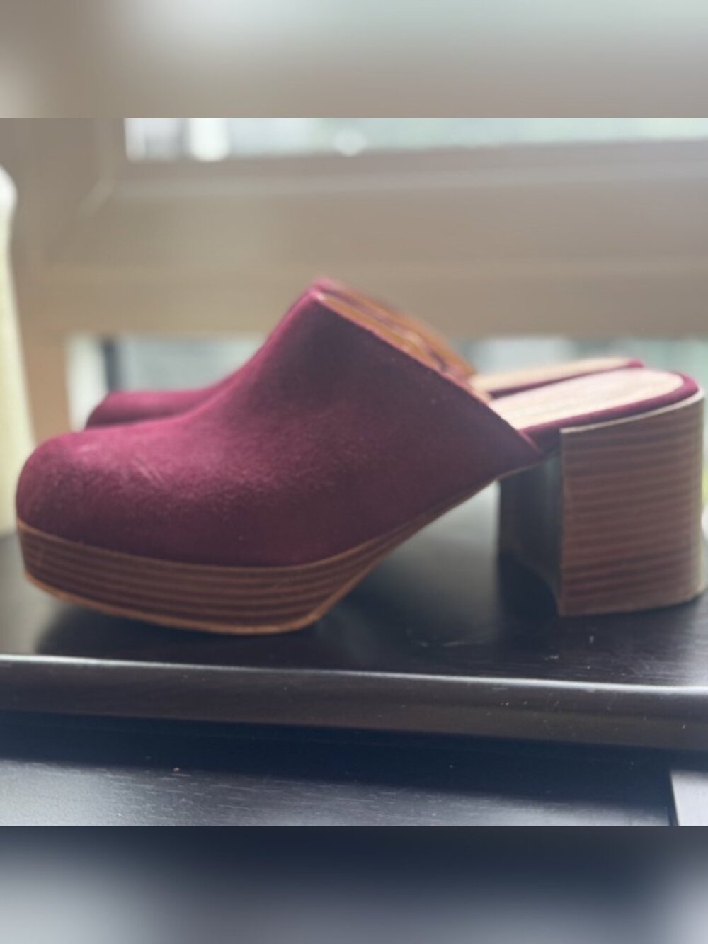 Intentionally Blank Burgundy Suede Platform Clogs EU 38